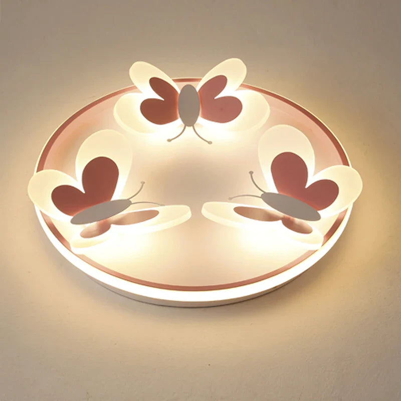 Afralia™ Pink Butterfly LED Ceiling Light for Kids Bedroom