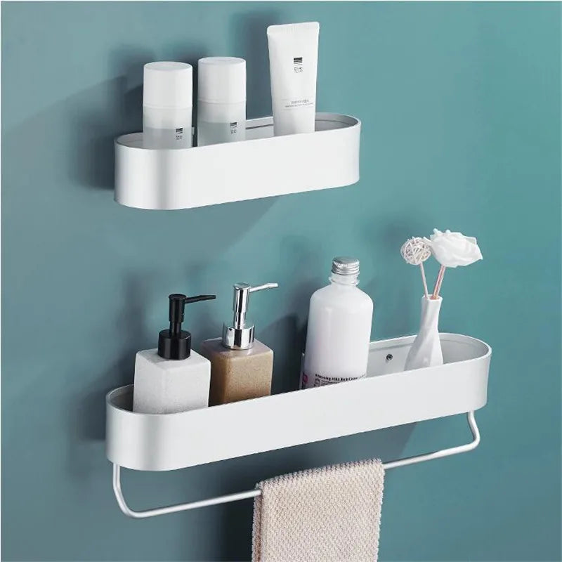 Afralia™ Aluminum Bathroom Shelf with Towel Bar for Bath/Shower Organization