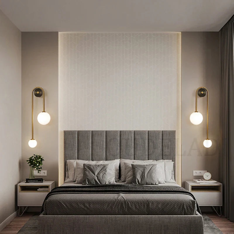 Afralia™ Glass Ball LED Wall Light Modern Brass Decor for Bedroom Living Room