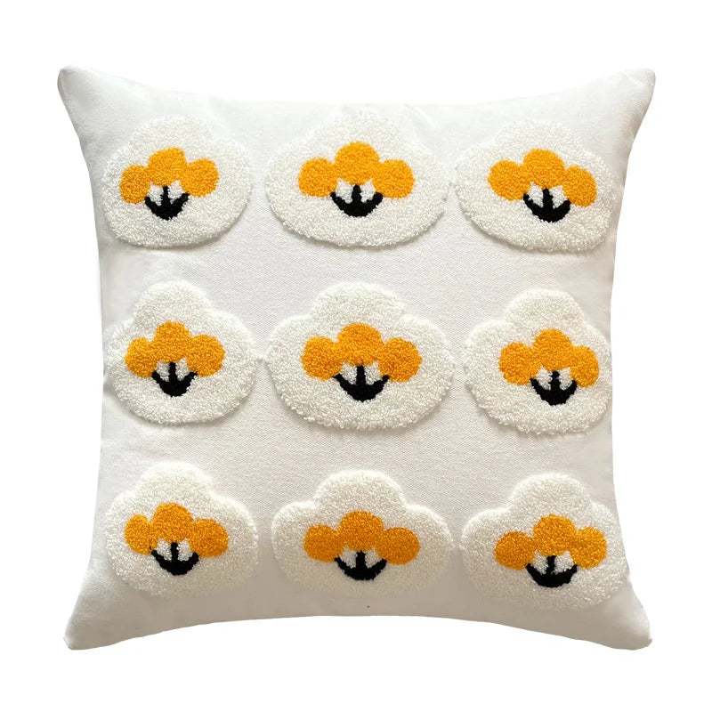 Floral Embroidery Yellow White Fringed Pillow Cover 45x45cm/30x50cm Afralia™ for Living Room Bed