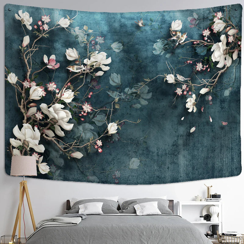 Afralia™ Magnolia Flower Tapestry: Bohemian Hippie Art Wall Hanging for Bedroom & Living Room