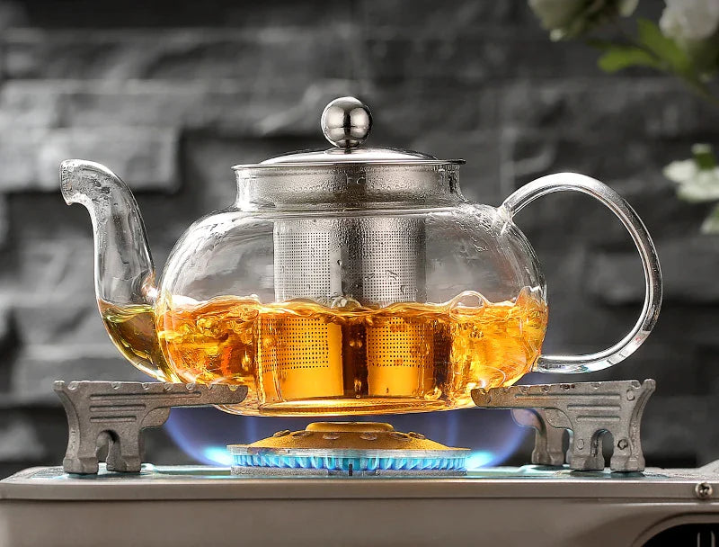 Afralia™ Glass Teapot Set with Stainless Steel Strainer - Heat Resistant Pot for Tea and Coffee