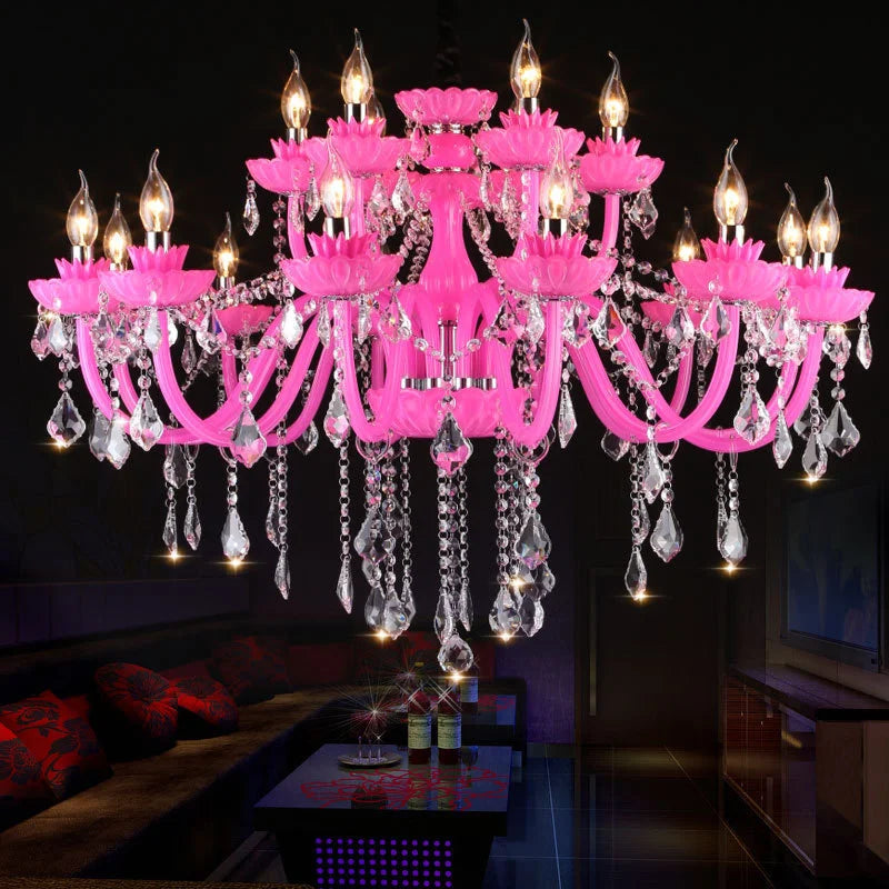 Afralia™ Pink Crystal Chandelier for Princess Room Decor