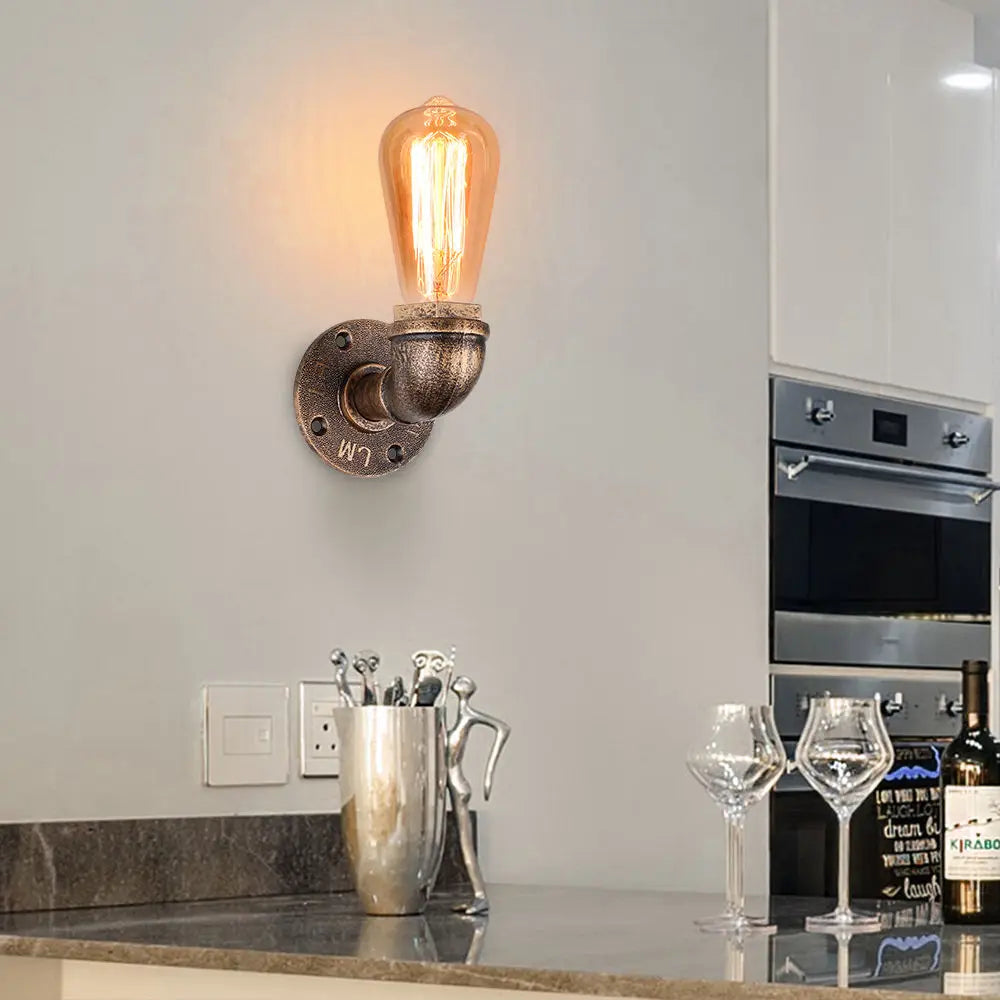 Afralia™ Retro Water Pipe Wall Sconce Vintage Loft E27 Light Fixture Bar Home Decor