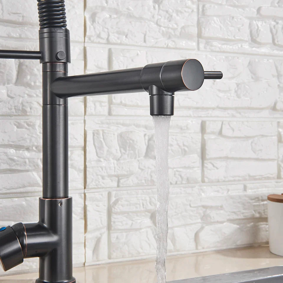 Afralia™ LED Kitchen Faucet Pull Down Mixer Tap Hot Cold Water Vessel Sink Brass