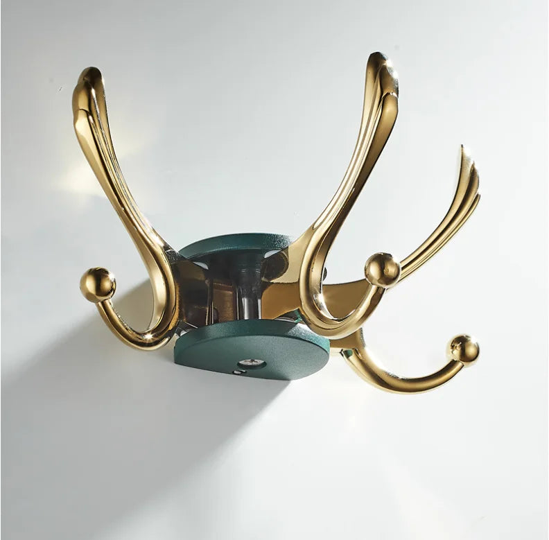 Afralia™ Green Gold Zinc Alloy Coat Hook Wall Hanging Single Hook for Bathroom or Door