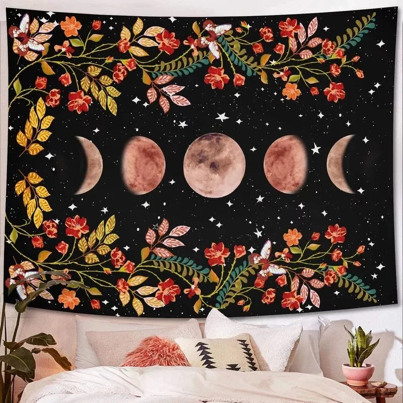 Psychedelic Moon & Starry Sky Tapestry by Afralia™ - Room & Dorm Decor Art