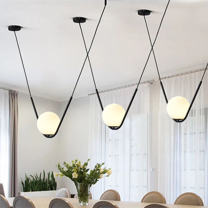 Afralia™ Minimalist Nordic Glass Pendant Light - Golden Black Long Line Ball Pendant Lamp