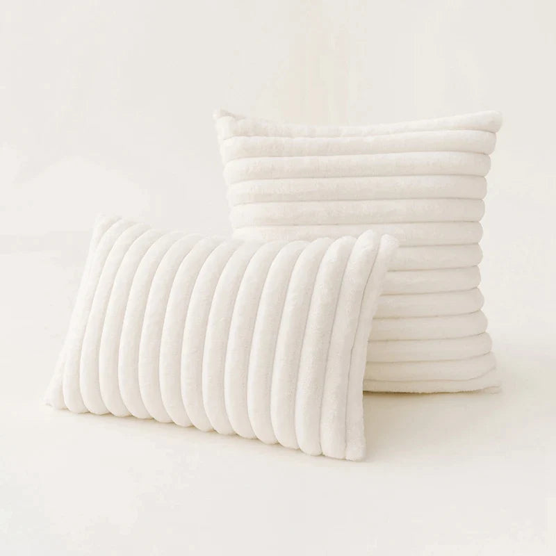 Afralia™ Plush Faux Fur White Throw Pillow Cover Modern Textured Accent for Home Decor