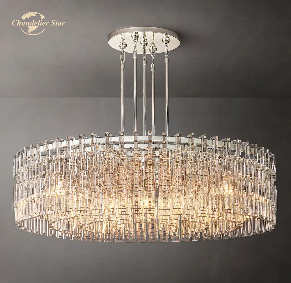 Afralia™ Modern LED Round Chandelier Black Brass Glass Chrome Pendant Light