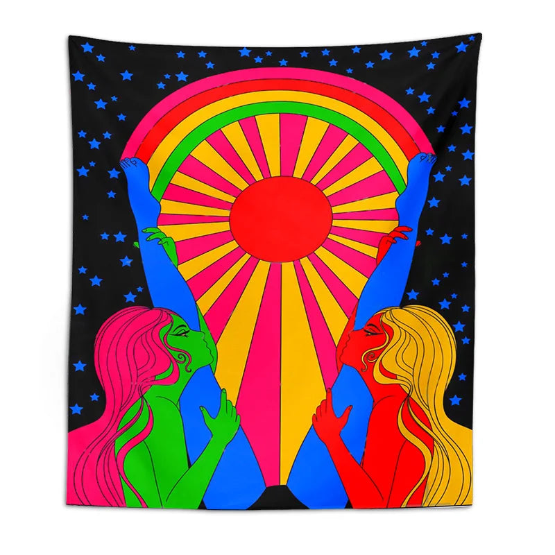 Afralia™ Retro Rainbow Sun Tapestry: Boho Aesthetic Wall Art for Home Decor