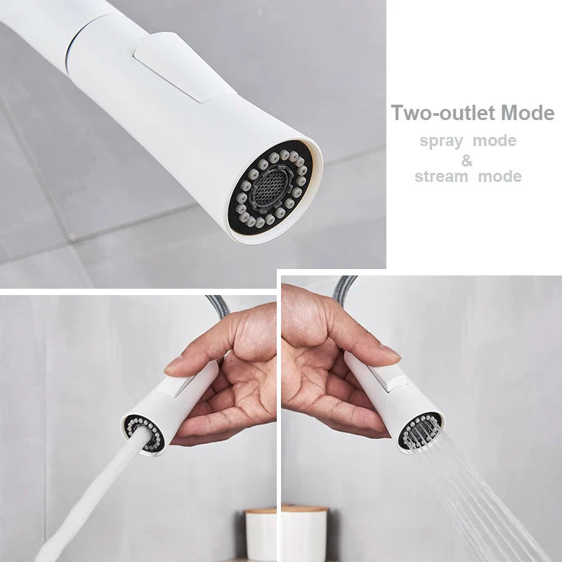 Afralia™ Polished Pull Out Kitchen Faucet with Dual Water Outlet and Deck Mount
