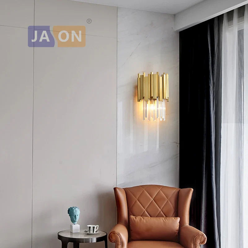 Afralia™ Crystal Clear LED Wall Sconce Chrome Silver Gold Wall Light for Bedroom