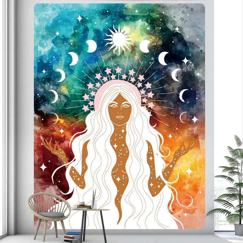 Afralia™ Boho Girl Tapestry: Hippie Yoga Mat, Sofa Blanket, Home Decor Art