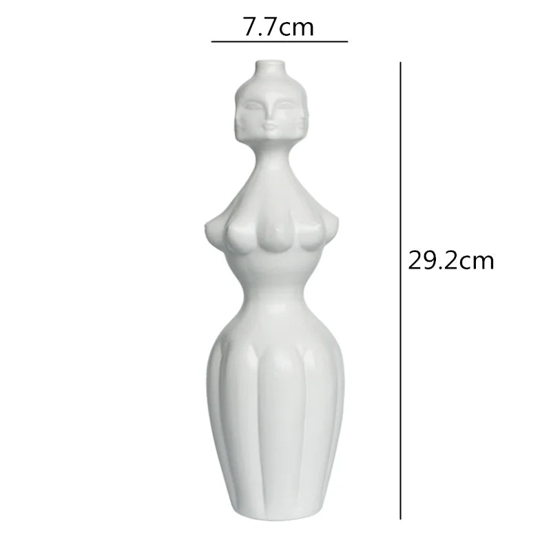 Afralia™ Abstract Character White Ceramics Vase Home Decor Handcrafted Modern Flower Arrangement