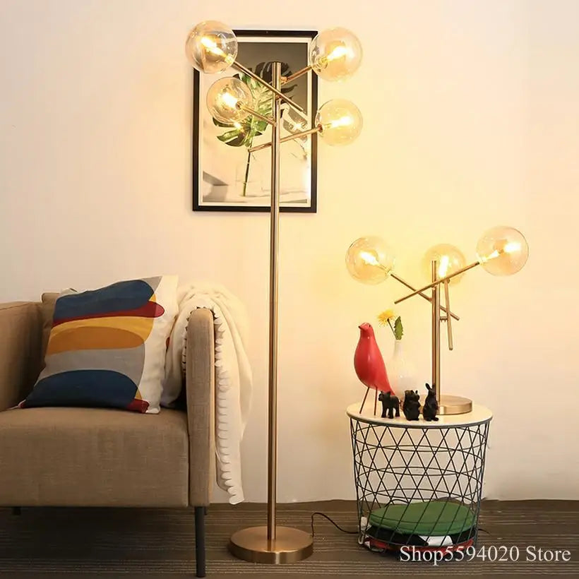 Afralia™ Glass Bubble Ball LED Floor Lamp Post-modern Nordic Magic Bean Design