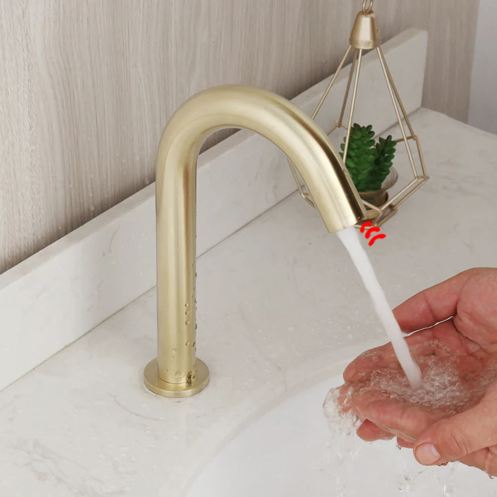Afralia™ Brushed Gold Touch Sensor Basin Faucet - Automatic Bathroom Sink Mixer Tap