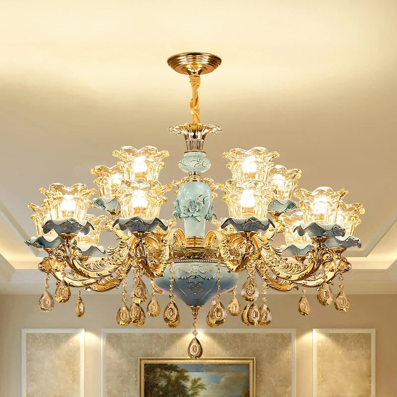 Afralia™ Retro Ceramic Chandelier for Living Room Bedroom Villa Duplex Floor