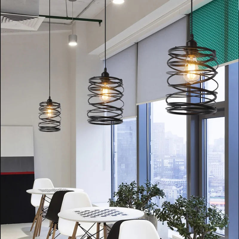 Afralia™ Cage Light Frame Pendant Industrial Single Head Black Nordic Creative Fixture