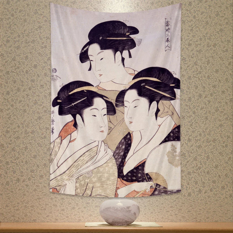 Afralia™ Geisha Kanagawa Print Wall Hanging for Bohemian Home Decor & Yoga Mat