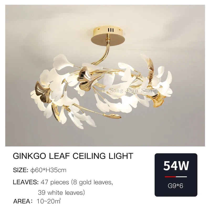 Afralia™ Ginkgo Leaf Bedroom Lamp: Post-modern Minimalist Art Ceiling Light, Elegant and Romantic