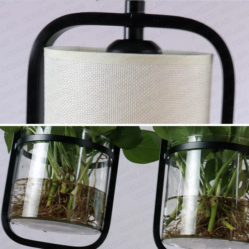 Afralia™ Minimalist Black Cage Plant Pendant Light Pyramid Iron Lamp E14 Loft Design