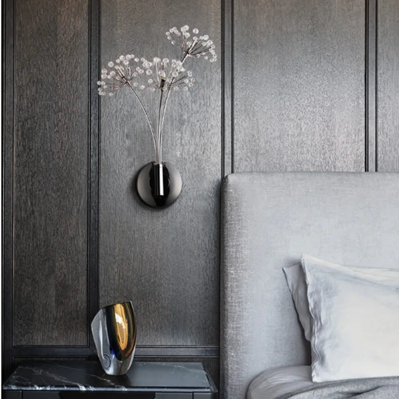 Afralia™ Dandelion Crystal Flower Wall Lamp for Bathroom, Bedroom, Living Room.