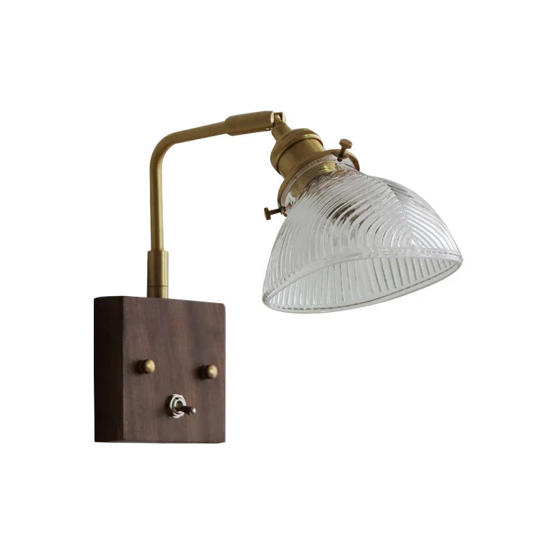 Afralia™ Walnut Wood Canopy LED Wall Lamp | Modern Copper Rotate Wandlamp
