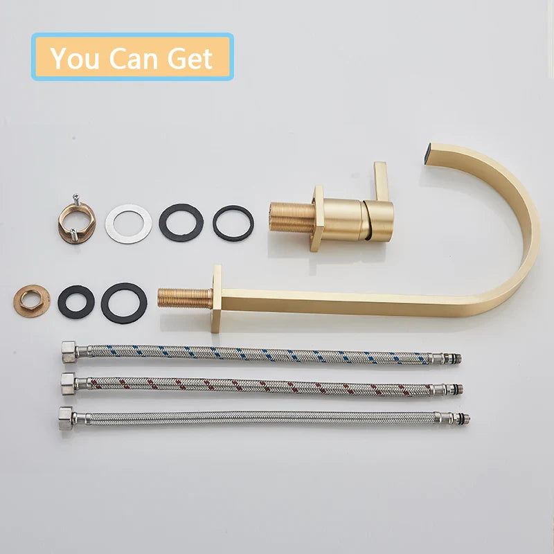 Afralia™ Brushed Gold Basin Faucet Single Handle Widespread Bathroom Sink Mixer Tap