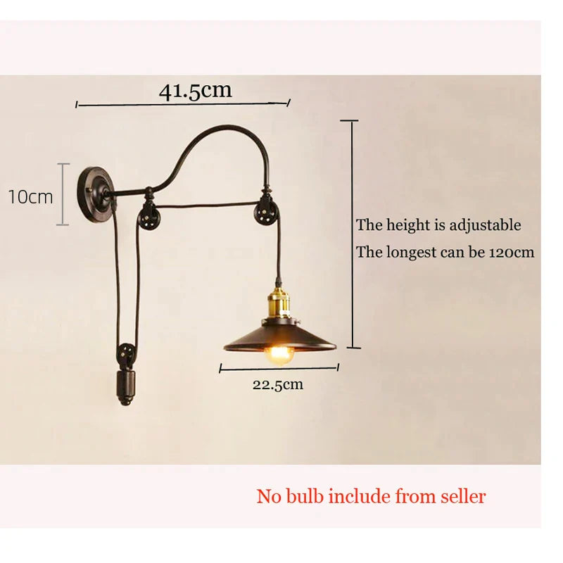 Afralia™ Iron Pulley Wall Lamp: Vintage Retro Loft Sconce for Home, Restaurant, Cafe
