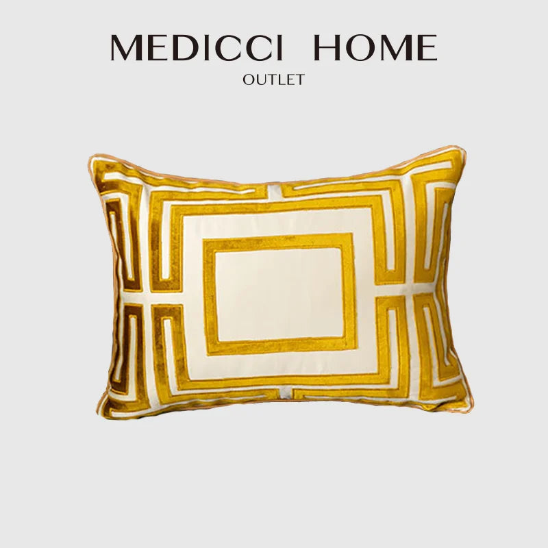Afralia™ Gold Geometry Cut Velvet Embroidered Lumbar Pillow Cover Chic Style 35x50cm
