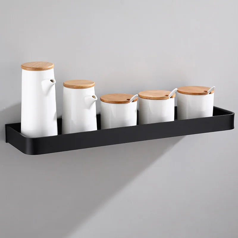 Afralia™ Black Aluminum Bathroom Corner Shelf Wall Mounted Storage Holder