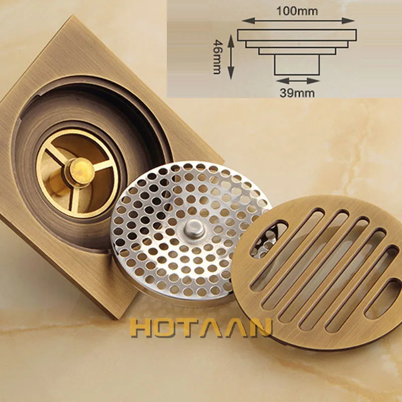 Afralia™ Antique Brass Flower Art Bathroom Accessory Floor Drain Waste Grate - 100mm*100mm
