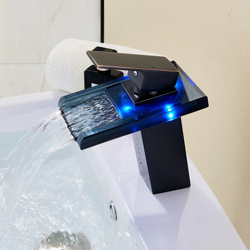 Afralia™ RGB Waterfall Faucet Deck Mount Brass Bathroom Vessel Sink Mixer Tap