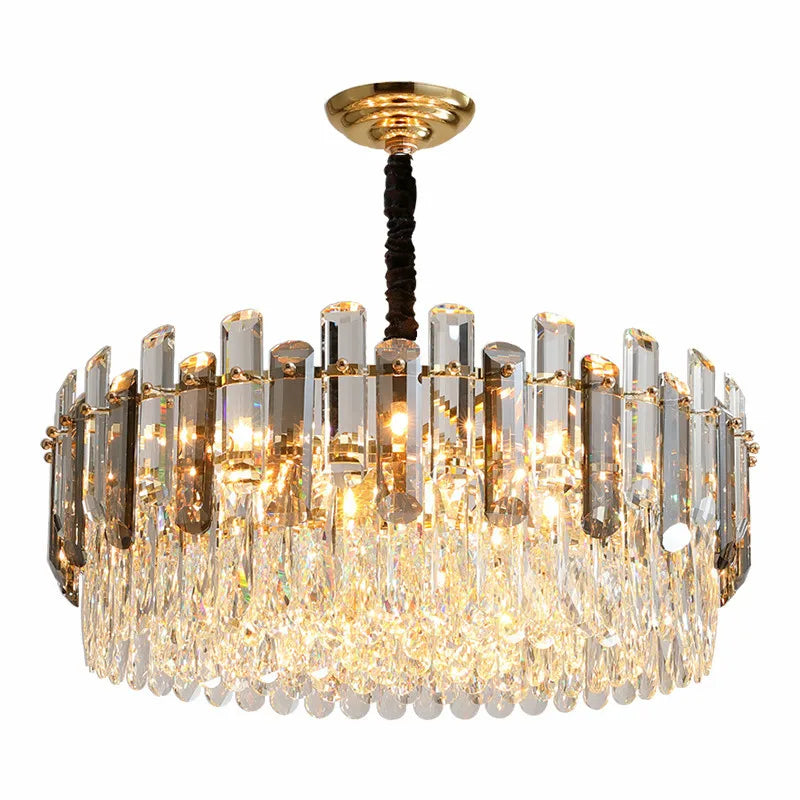 Afralia™ Gray/Clear Crystal K9 LED Pendant Lamp for Modern Luxury Living Room