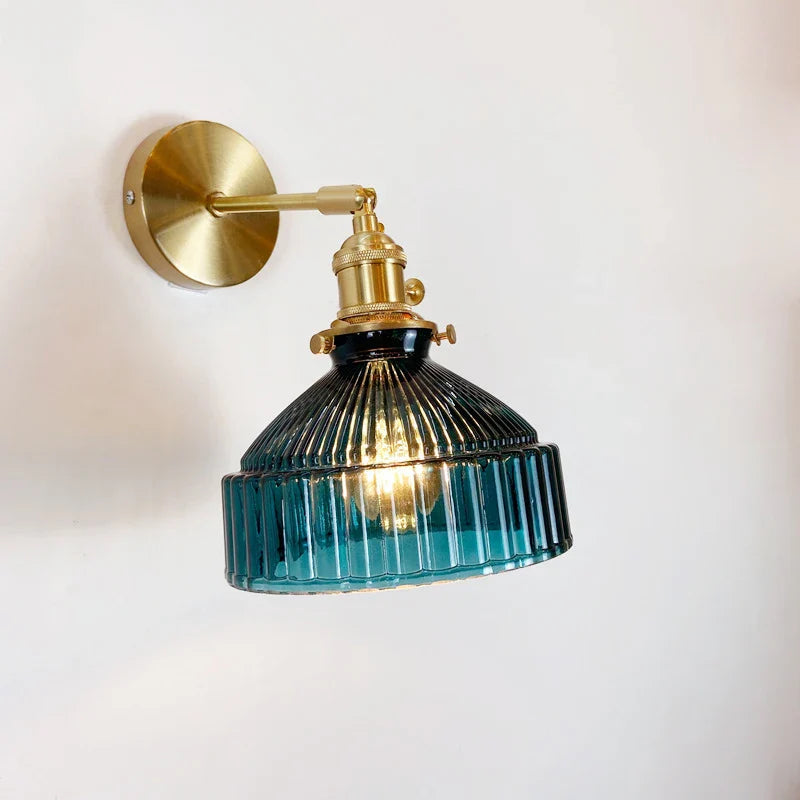 Nordic Glass Wall Lamp Rotatable Brass Bedside Sconce Light Fixture by Afralia™