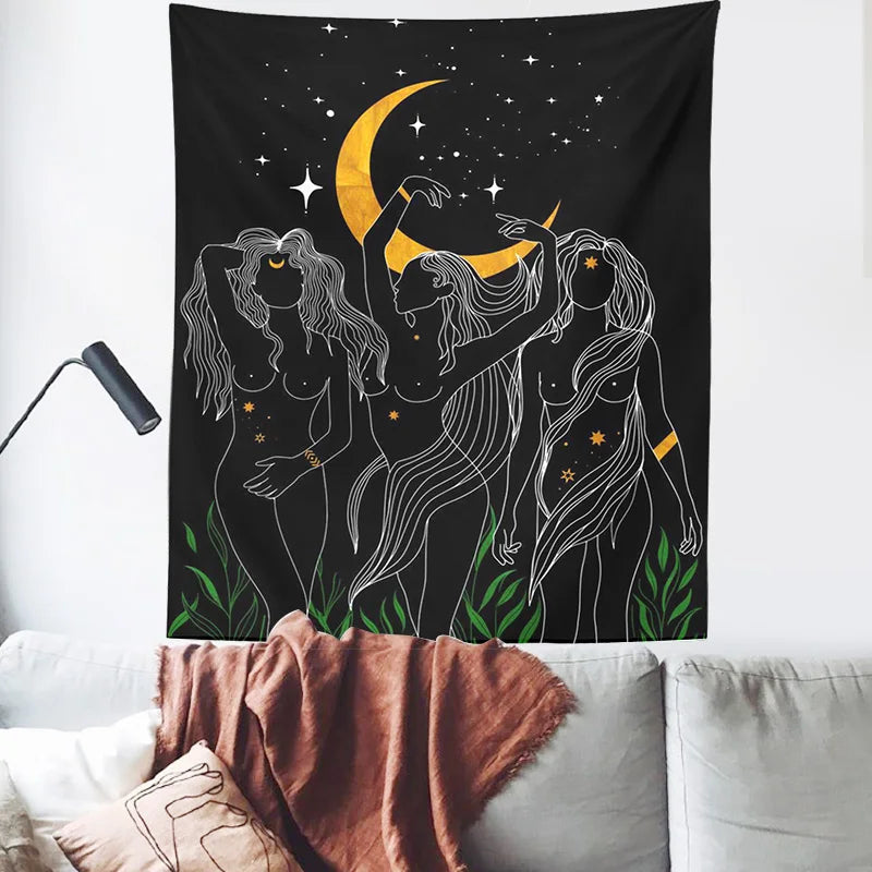 Afralia™ Moon Woman Tapestry: Psychedelic Art Wall Hanging for Boho Decor