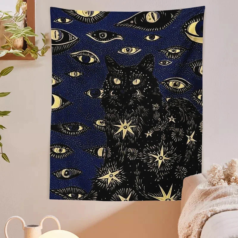 Cat Coven Witchcraft Tapestry by Afralia™ - Bohemian Wall Art for Aesthetic Room Decor