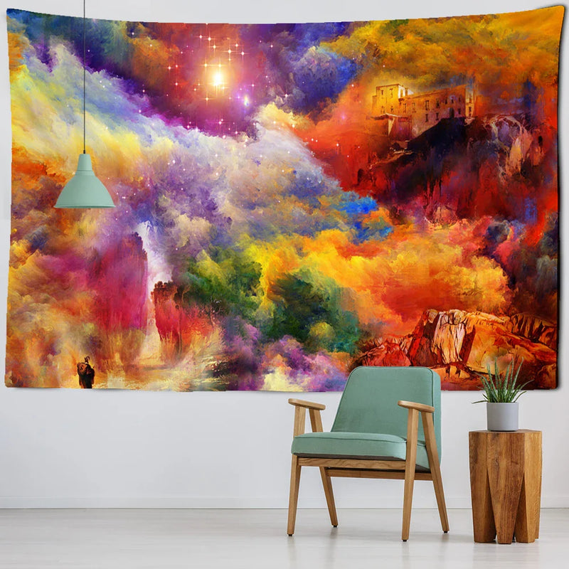 Afralia™ Colorful Clouds Tapestry Wall Hanging & Beach Throw: Boho Camping Travel Home Decor