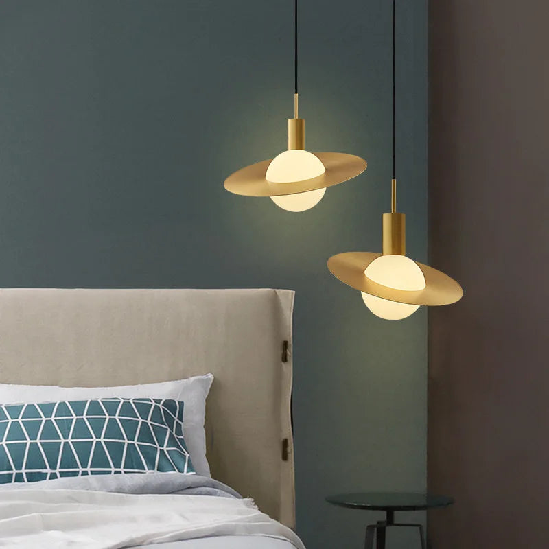 Afralia™ Modern Gold Glass Pendant Lamp, LED Hanging Light for Bedroom, Nordic Design