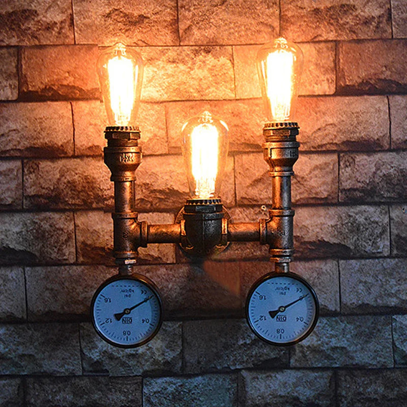 Afralia™ Steam Punk Iron Water Pipe Wall Lamp for Industrial Loft Decor