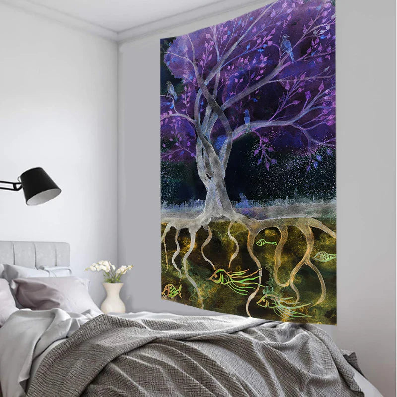 Afralia™ Tree Tapestry: Forest Starry Sky Hippie Wall Tapestries