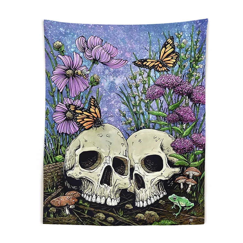 Afralia™ Psychedelic Skull Flower Butterfly Tapestry Wall Hanging Art for Home Decor