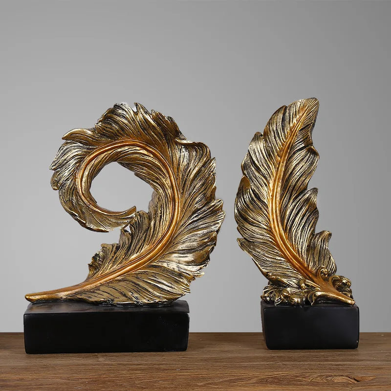 Afralia™ Feather Sculpture Resin Decor Creative Crafts for Living Room Office TV Cabinet