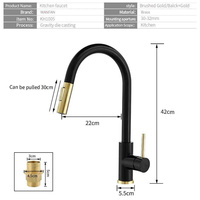 Afralia™ Brushed Gold Smart Sensor Kitchen Faucet, Dual Outlet, Single Handle