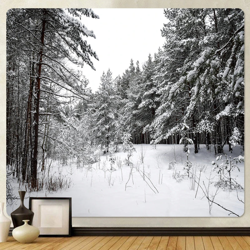 Afralia™ Christmas Snow Forest Tapestry: Bohemian Bedroom Wall Decoration