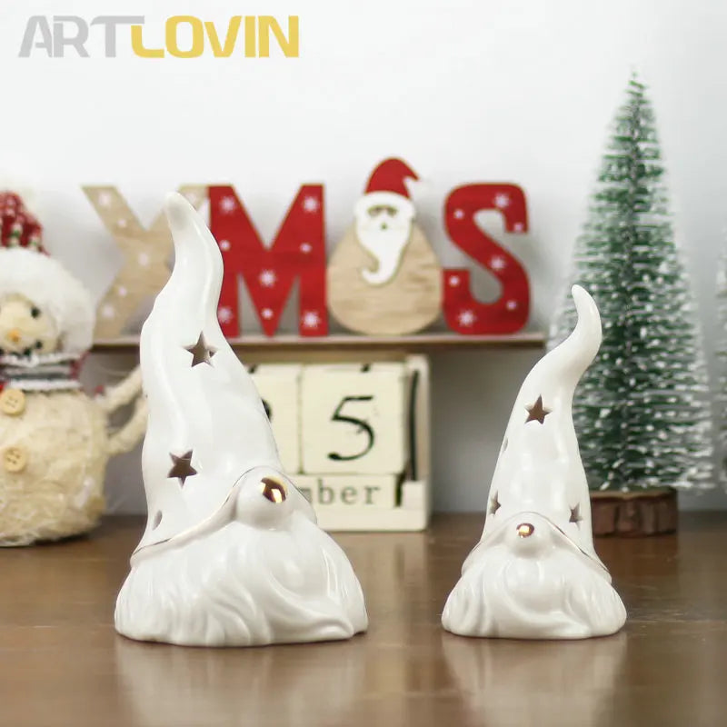 Afralia™ Santa Claus Ceramic Figurines: Nordic White Christmas Decor & Night Ornament.