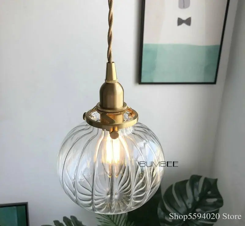 Afralia™ Brass Glass Pendant Chandelier, Retro Design, E27, Bedroom Bar Hanging Light