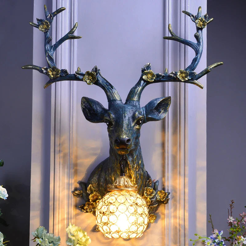 Afralia™ Antler Wall Lamp Deer Head Wall Light Resin Deer Decor Wall Sconce