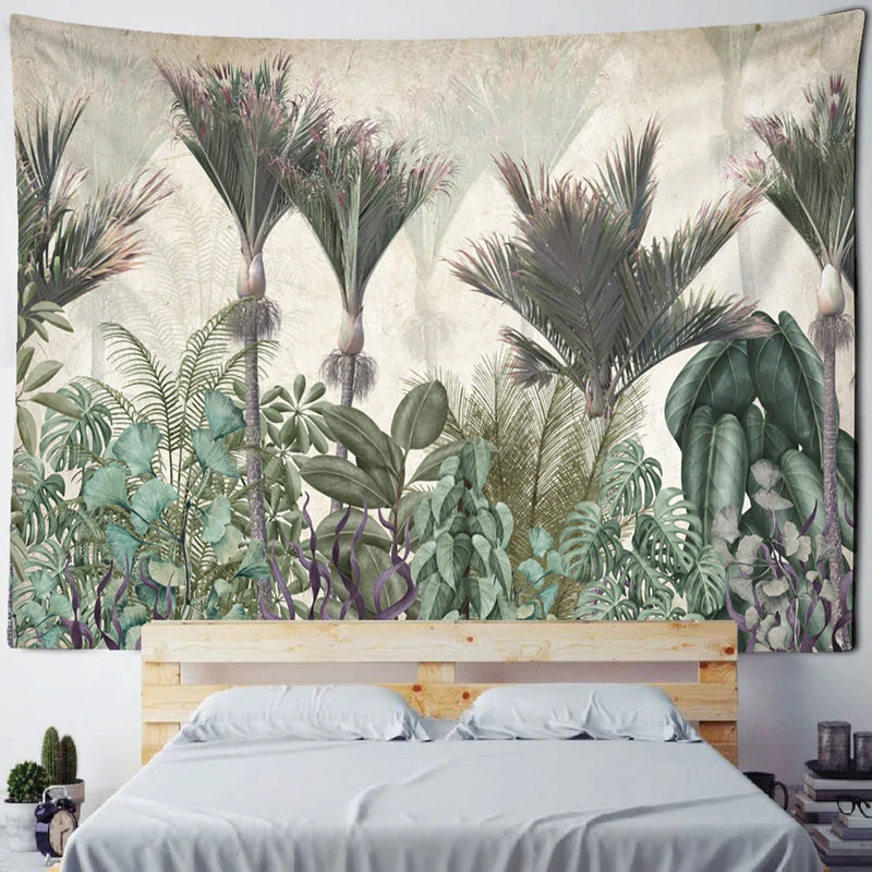 Afralia™ Banana Tree Tapestry Wall Hanging: Psychedelic Hippie Oil Painting, Tropical Plant Background Boho Decor